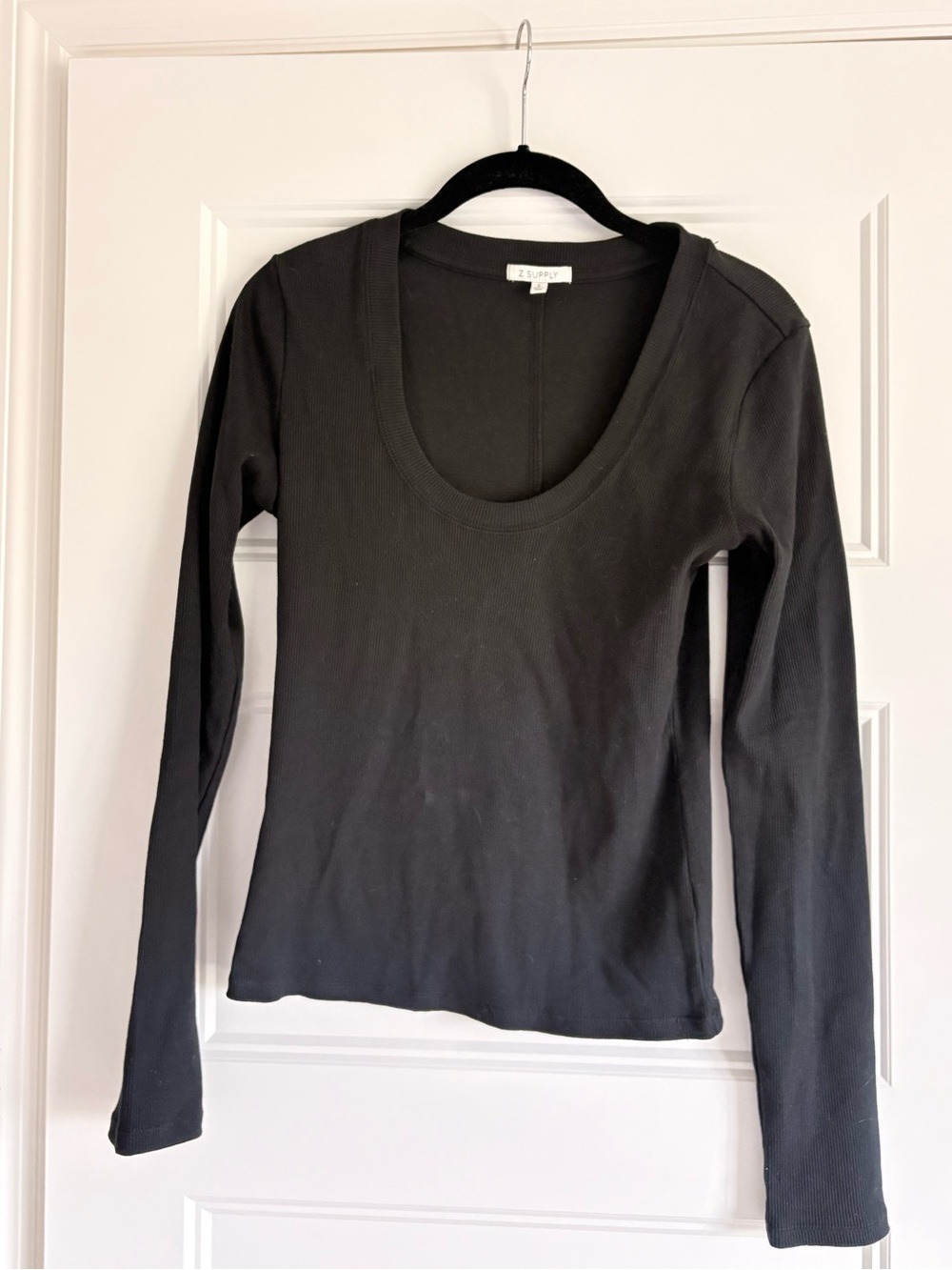 Zsupply ribbed long sleeve scoop neck, black, size small
